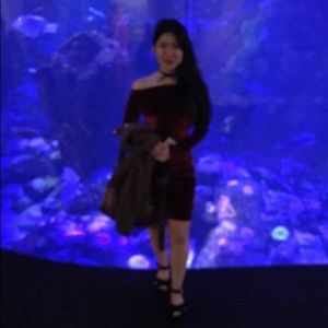 Burgundy off-shoulder velvet dress